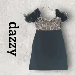 dazzy ミニワンピース パーティードレス 花柄レース (М) ブラック