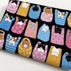 大特価‼️ 生地　ハギレ　エコキャット　猫　エコバッグ　可愛い　オックス　ブラック
