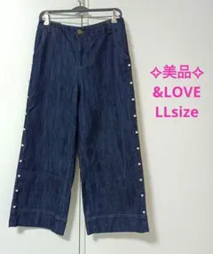 ✧&LOVEアンドラブ✧サイドパールビジュー付き デニムワイドパンツLLsizeのサムネイル