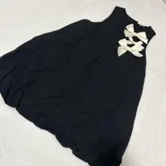 プティマイン 黒のリボン付きノースリーブワンピース 130