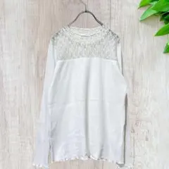 ☆コルザ (L) カットソー 長袖 レース ハイネック フェミニン 白