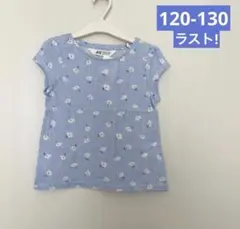 新品▪️H&M 小花柄ストライプTシャツ♡120 130 パフスリーブ　ブルー