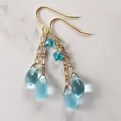 No. 507 水色のクリアビーズフロストビーズの揺れるピアス ハンドメイド