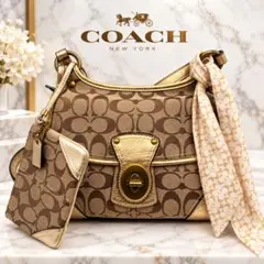 COACH コーチ ショルダーバッグ シグネチャー スカーフ ミニポーチ付き