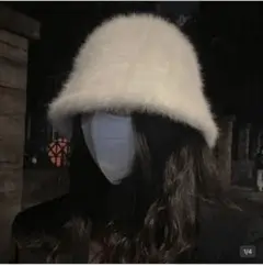 新品ホワイト ファーバケットハット 未開封