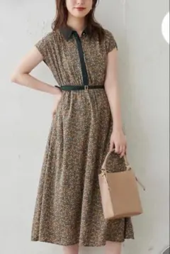 【美品】襟付きレトロワンピース　花柄