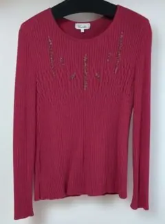 値下げ！！日本製　ピンク リブ編み 長袖ニット