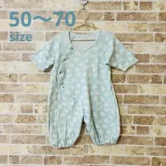 水色 バナナ柄ロンパース50〜70サイズ（古着）