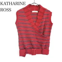 キャサリンロス コットンニット ノースリーブ ボーダー カジュアル　赤系