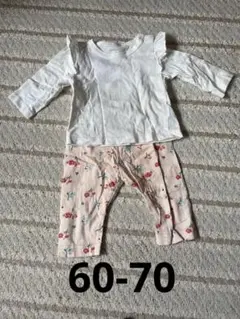 フリル付きトップスと花柄パンツセット　60-70cm