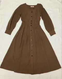 Andemiu アンデミュウ ストライプ 長袖 ロング ワンピース Sブラウン