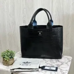 美品A.D.M.J. ブラックトートバッグ 高級クロコ型押し　本革