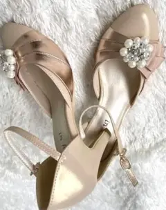 フォーマル ビジュー＆パール ストラップ付き パンプス ハイヒール Sサイズ