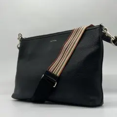 現行タグ✨ポールスミス　ショルダーバッグ　マルチストライプ　シボ革　黒　A4可のサムネイル