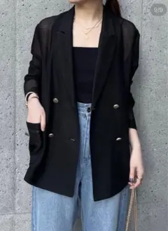 COLLAGE GALLARDAGALANTE メッシュ ダブルジャケット 黒のサムネイル