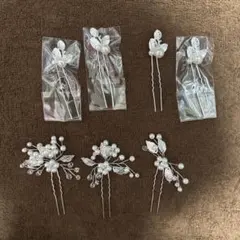 ホワイト 花とパール ヘアピン 7個セット