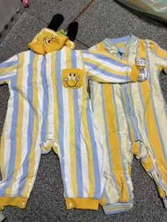 ストライプ柄フード付きベビー服2点セット