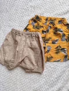 2点セットベージュ 花柄刺繍 ショートパンツ 70〜90cm