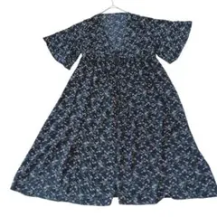 イング カシュクール 花 ガウン ワンピース 半袖 カーディガン ダーク 紺