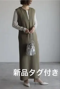 BONJOUR SAGAN ディープVネックワンピース　カーキ　M