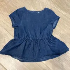 値下げ!!100サイズ　プティマイン　デニム風バックリボン付半袖トップス