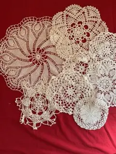 ホワイトレース編みドイリーセット