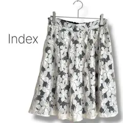 【インデックス】フレアスカート　総柄　花柄　刺繍　レース　チュール　モノトーン