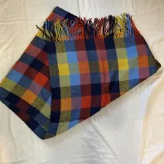 マルチカラー チェック柄 マフラー フリンジ付き