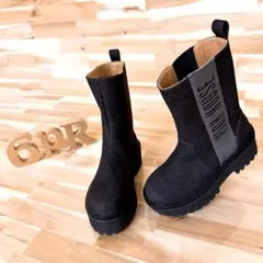 希少/美品【ピンクハウス】ブラック デニム 厚底 サイドゴア ブーツ ロゴ 黒