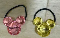 （美品）ディズニーリゾート購入☆ミッキーマウス型☆ピンク☆黄色☆クリア☆ヘアゴム