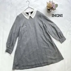 イング INGNI 長袖ワンピース M グレー チェック カジュアル