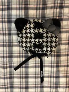 キティーちゃん千鳥柄帽子 黒ファー耳付き　ユニバ