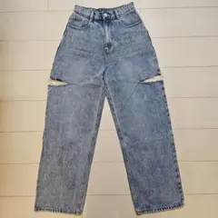 GRL　サイドカッティングデニムパンツ　XS　グレイル　デニムパンツ　ダメージ