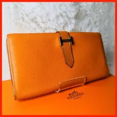 【セール！】HERMES エルメス ベアンスフレ 長財布 オレンジ シルバー金具のサムネイル