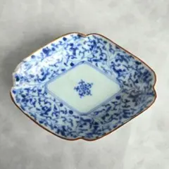 古伊万里　染付　花唐草　豆皿　小皿　江戸時代　金直し　金継ぎ　骨董　五弁花