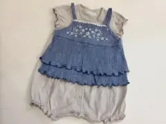 Bebe 70 ワンピース風ロンパース　花柄フリルキャミとグレー半袖ロンパース