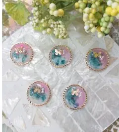 蝶のカボション☆5個 y17 ブルー/ピンク/インクアート/ボタン