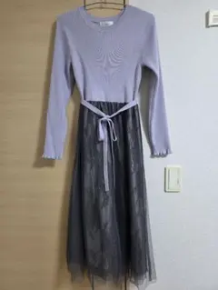 チュールレーススカートドッキングワンピース