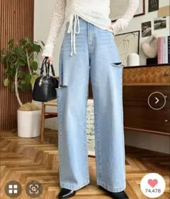 moment+ ヘビーツイルデニムダメージストレートパンツ S