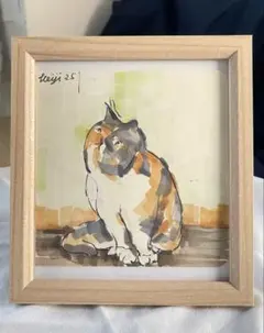 猫の水彩画 木製フレーム付き - メルカリ