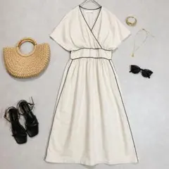 Bou Jeloud リネン100％ パイピング カシュクール　ロングワンピースのサムネイル