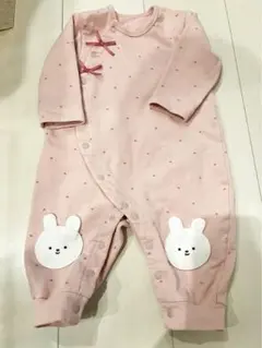 か*り様 ウサギの顔付きピンクロンパース70サイズ