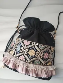 インド刺繍リボン 巾着 バッグ ハンドメイド