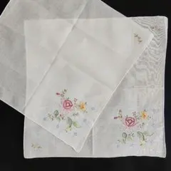 花柄刺繍 綿ローンハンカチ （未使用わけあり品）