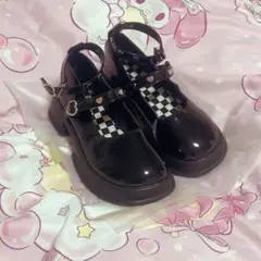 厚底 メリージェーン シューズ ブラック ハート