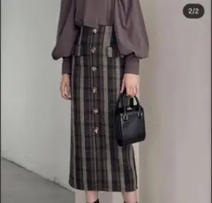 GRL チェック柄ツイードタイトロングスカート gm661 グレー