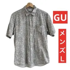 美品：GU：メンズ 半袖シャツ 花柄 総柄 Lサイズ