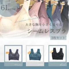 シームレスブラ3枚組　6L　5XL　ナイトブラ　ノンワイヤー　伸縮　着痩せ　美乳
