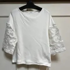 IEDIT フェリシモ　半袖レディース白Tシャツ ホワイト レース袖のサムネイル