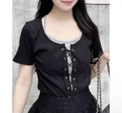 INGNI キャミレイヤード風リブレースアップトップス